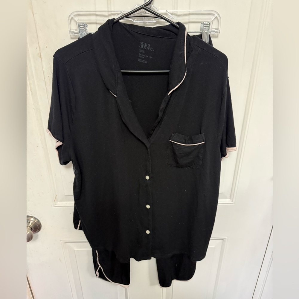 Women's Black Button-Up Pajama Set Plus Size